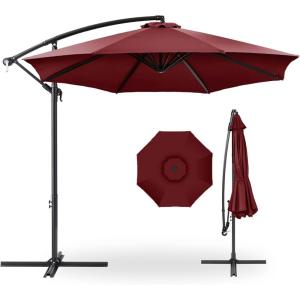 imageBest Choice Products 10ft Offset Hanging Market Patio Umbrella wEasy Tilt Adjustment Polyester Shade 8 Ribs for Backyard Poolside Lawn and GardenBurgundy