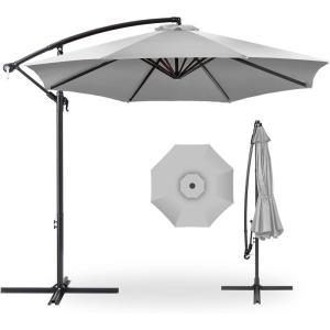 imageBest Choice Products 10ft Offset Hanging Market Patio Umbrella wEasy Tilt Adjustment Polyester Shade 8 Ribs for Backyard Poolside Lawn and GardenFog Gray