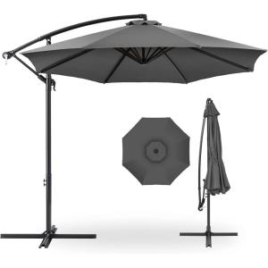 imageBest Choice Products 10ft Offset Hanging Market Patio Umbrella wEasy Tilt Adjustment Polyester Shade 8 Ribs for Backyard Poolside Lawn and GardenGray