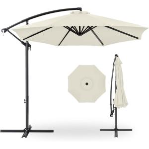 imageBest Choice Products 10ft Offset Hanging Market Patio Umbrella wEasy Tilt Adjustment Polyester Shade 8 Ribs for Backyard Poolside Lawn and GardenIvory