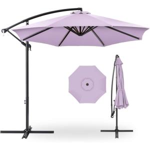 imageBest Choice Products 10ft Offset Hanging Market Patio Umbrella wEasy Tilt Adjustment Polyester Shade 8 Ribs for Backyard Poolside Lawn and GardenLavender