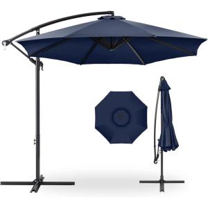 imageBest Choice Products 10ft Offset Hanging Market Patio Umbrella wEasy Tilt Adjustment Polyester Shade 8 Ribs for Backyard Poolside Lawn and GardenNavy Blue