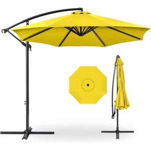 imageBest Choice Products 10ft Offset Hanging Market Patio Umbrella wEasy Tilt Adjustment Polyester Shade 8 Ribs for Backyard Poolside Lawn and GardenYellow