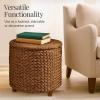 imageBest Choice Products 17quot Round Storage Ottoman WLid Handwoven Water Hyacinth Footstool Accent Side Table Storage Container Plant Stand  ChestnutChestnut