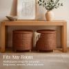 imageBest Choice Products 17quot Round Storage Ottoman WLid Handwoven Water Hyacinth Footstool Accent Side Table Storage Container Plant Stand  ChestnutChestnut