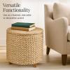 imageBest Choice Products 17quot Round Storage Ottoman WLid Handwoven Water Hyacinth Footstool Accent Side Table Storage Container Plant Stand  ChestnutNatural