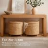 imageBest Choice Products 17quot Round Storage Ottoman WLid Handwoven Water Hyacinth Footstool Accent Side Table Storage Container Plant Stand  ChestnutNatural