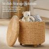 imageBest Choice Products 17quot Round Storage Ottoman WLid Handwoven Water Hyacinth Footstool Accent Side Table Storage Container Plant Stand  ChestnutNatural