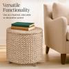 imageBest Choice Products 17quot Round Storage Ottoman WLid Handwoven Water Hyacinth Footstool Accent Side Table Storage Container Plant Stand  ChestnutTransparent White