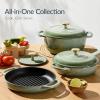 imageBest Choice Products 6Piece Enameled Cast Iron Cookware Set 6QT Dutch Oven WLid 2QT Skillet WLid Grill Pan ampamp Grill Press NonStick Heavy Duty  SageSage