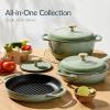imageBest Choice Products 6Piece Enameled Cast Iron Cookware Set 6QT Dutch Oven WLid 2QT Skillet WLid Grill Pan ampamp Grill Press NonStick Heavy Duty  SageVanilla