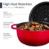imageBest Choice Products 6Piece Enameled Cast Iron Cookware Set 6QT Dutch Oven WLid 2QT Skillet WLid Grill Pan ampamp Grill Press NonStick Heavy Duty  SageRed