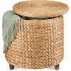 imageBest Choice Products 17quot Round Storage Ottoman WLid Handwoven Water Hyacinth Footstool Accent Side Table Storage Container Plant Stand  ChestnutNatural
