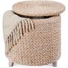 imageBest Choice Products 17quot Round Storage Ottoman WLid Handwoven Water Hyacinth Footstool Accent Side Table Storage Container Plant Stand  ChestnutTransparent White