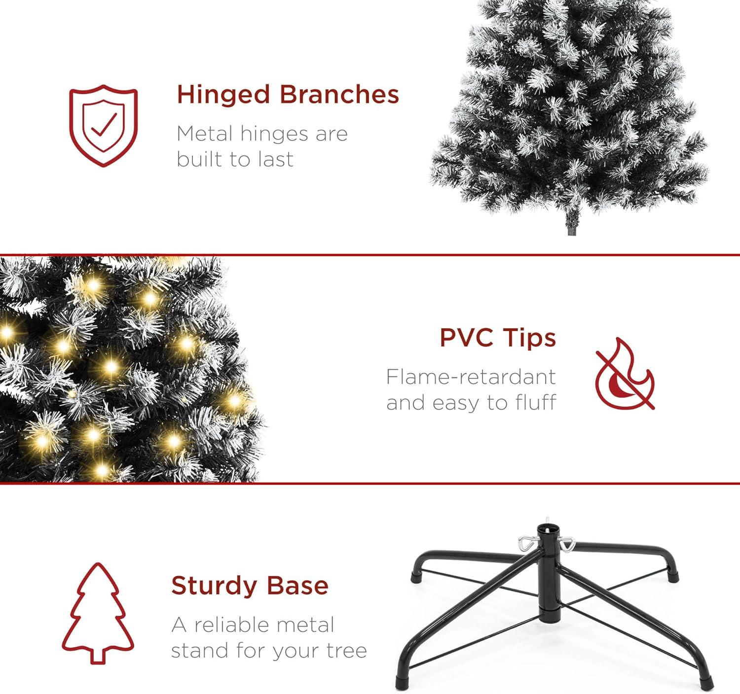 imageBest Choice Products Artificial Frosted Christmas Tree 6ft Premium PreLit Realistic Spruce Holiday Dcor wDense Branches Metal Base  Blue SpruceBlack Spruce  Frosted