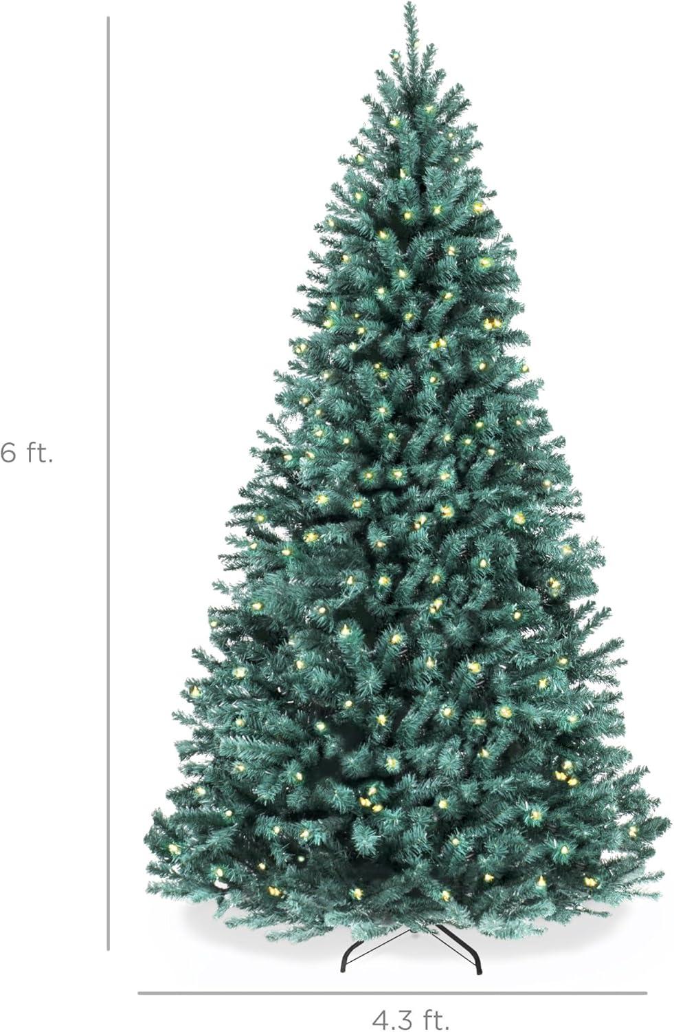 imageBest Choice Products Artificial Frosted Christmas Tree 6ft Premium PreLit Realistic Spruce Holiday Dcor wDense Branches Metal Base  Blue SpruceBlue Spruce