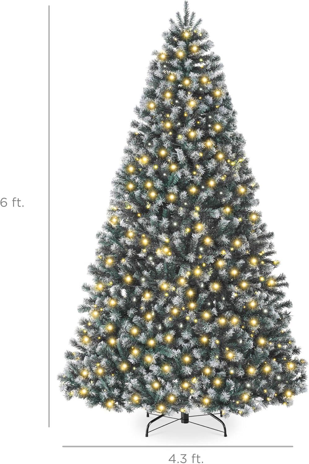 imageBest Choice Products Artificial Frosted Christmas Tree 6ft Premium PreLit Realistic Spruce Holiday Dcor wDense Branches Metal Base  Blue SpruceBlue Spruce  Frosted