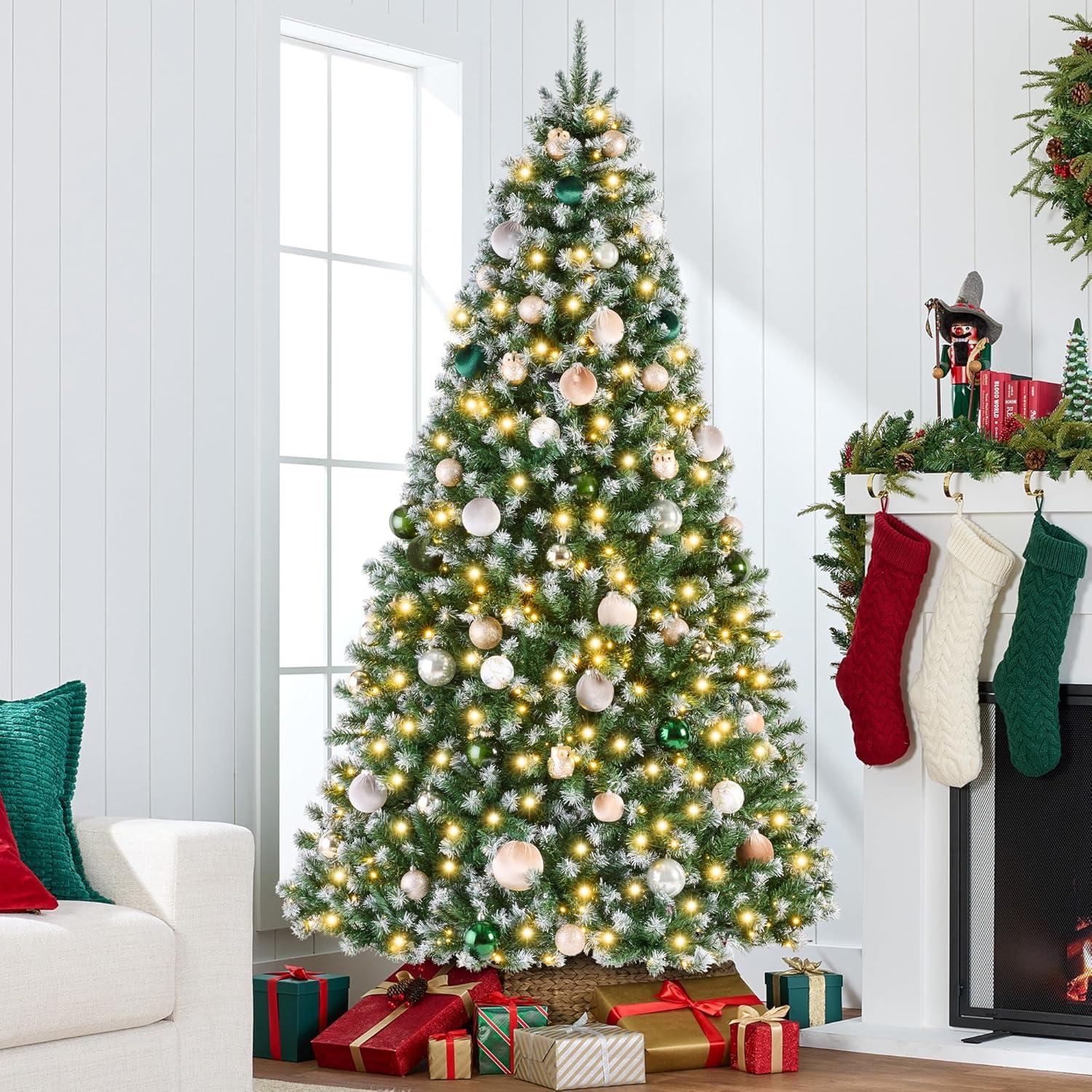 imageBest Choice Products Artificial Frosted Christmas Tree 6ft Premium PreLit Realistic Spruce Holiday Dcor wDense Branches Metal Base  Blue SpruceGreen Spruce  Frosted