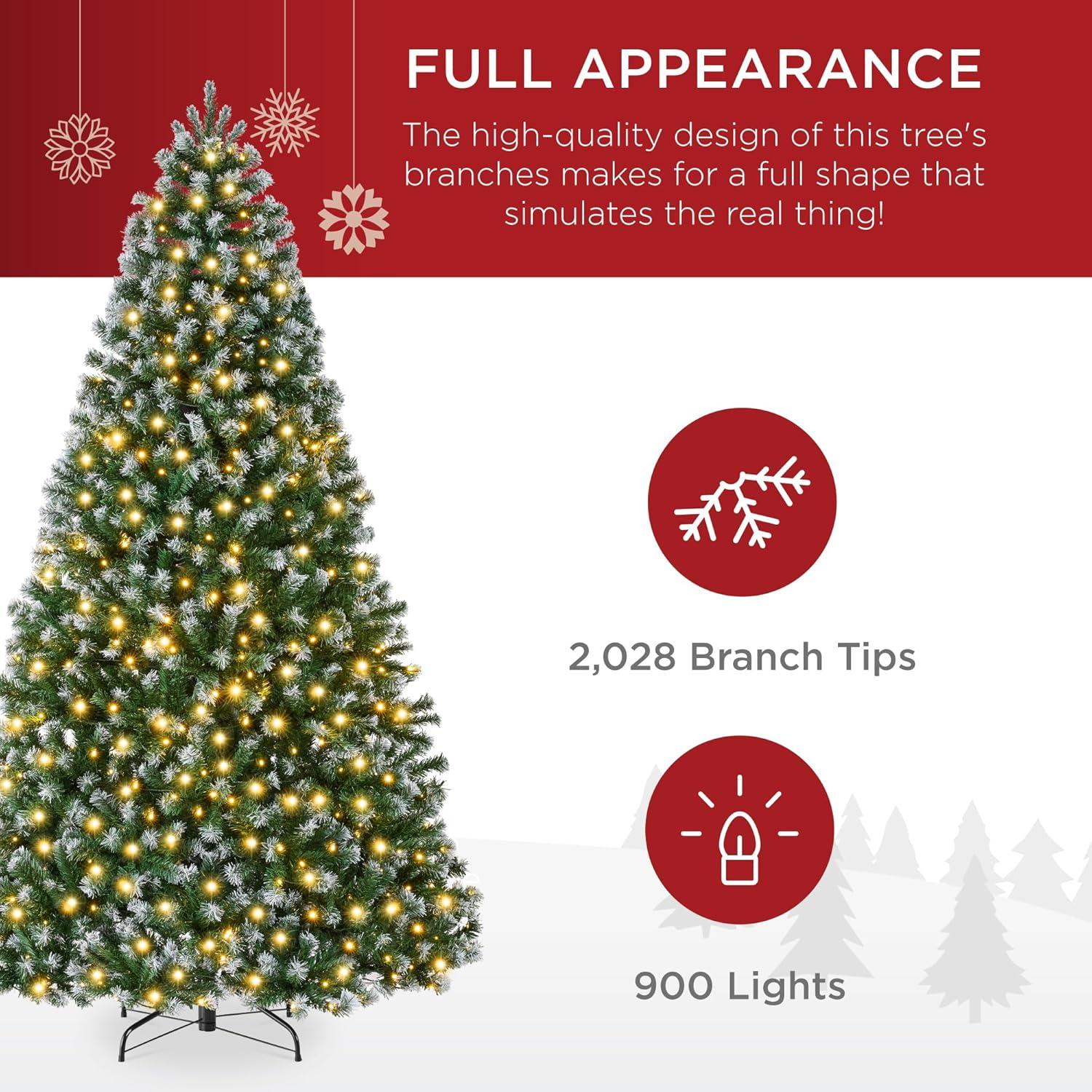 imageBest Choice Products Artificial Frosted Christmas Tree 6ft Premium PreLit Realistic Spruce Holiday Dcor wDense Branches Metal Base  Blue SpruceGreen Spruce  Frosted