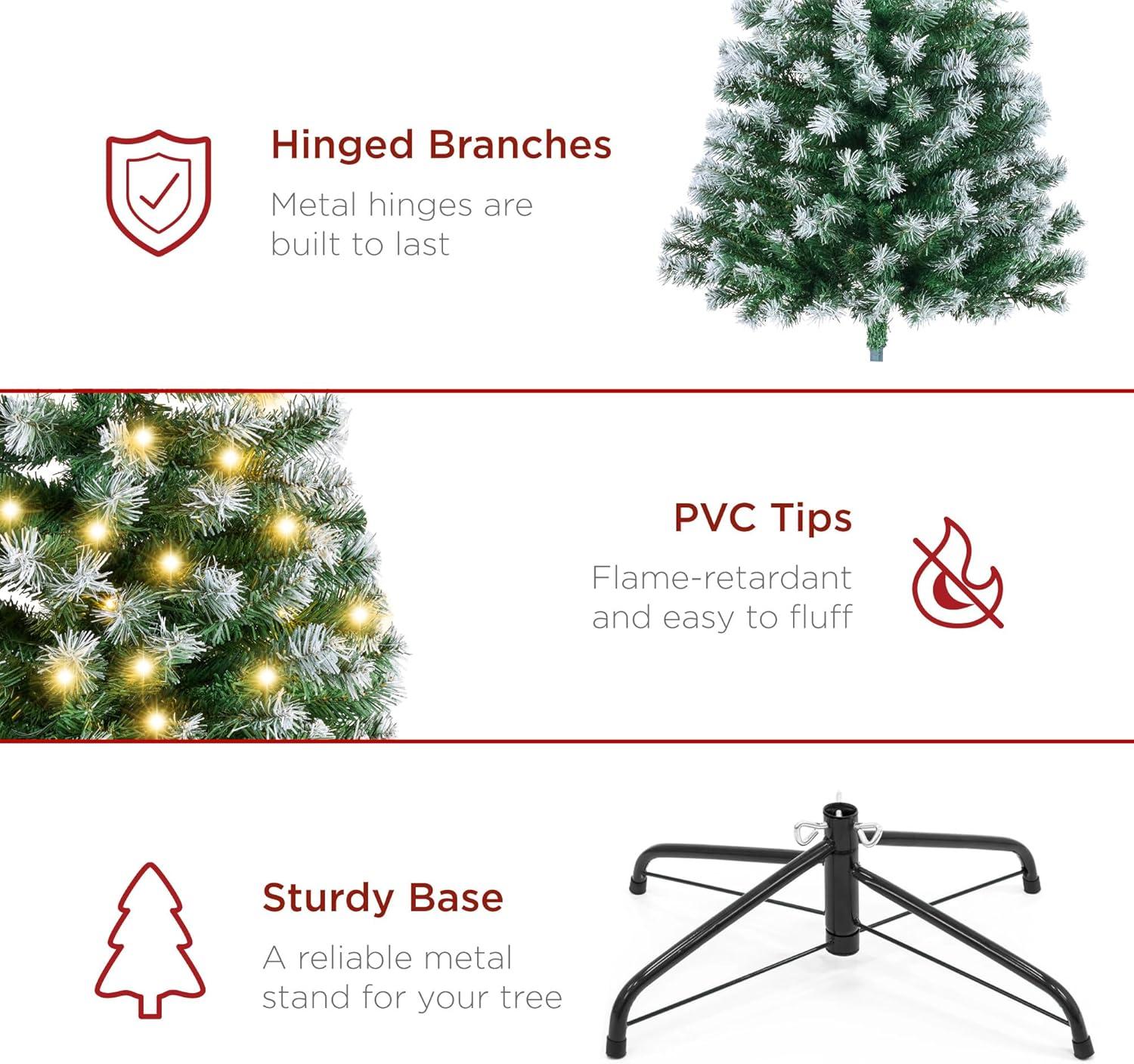 imageBest Choice Products Artificial Frosted Christmas Tree 6ft Premium PreLit Realistic Spruce Holiday Dcor wDense Branches Metal Base  Blue SpruceGreen Spruce  Frosted