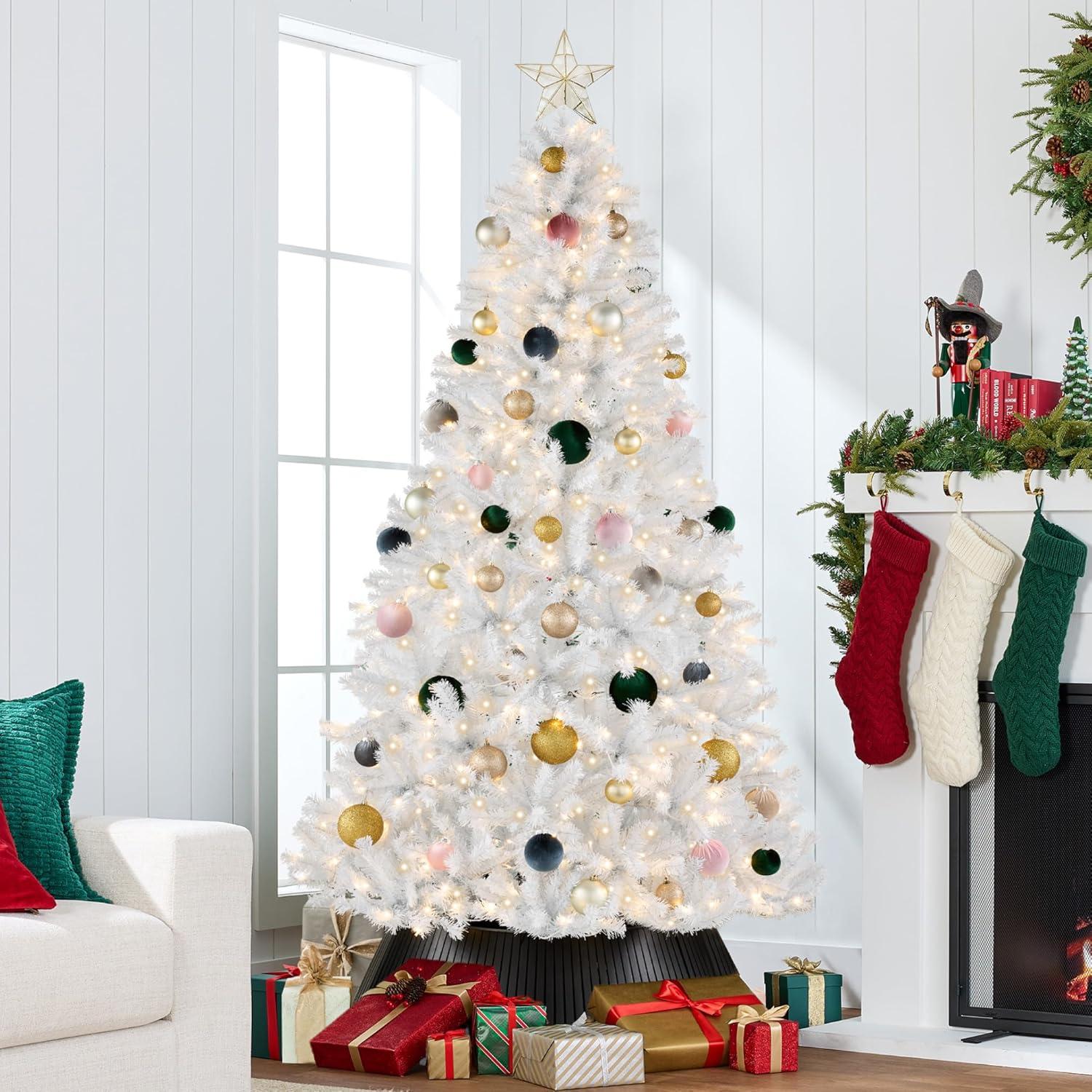 imageBest Choice Products Artificial Frosted Christmas Tree 6ft Premium PreLit Realistic Spruce Holiday Dcor wDense Branches Metal Base  Blue SpruceWhite Spruce