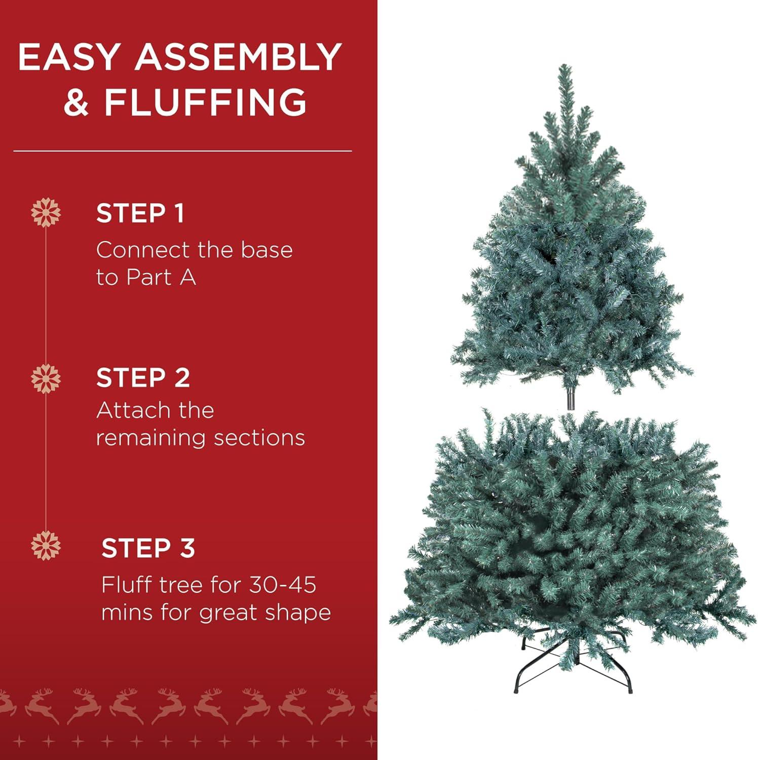 imageBest Choice Products Artificial Frosted Christmas Tree 6ft Premium Unlit Realistic Spruce Holiday Dcor wDense Branches Metal Base  Blue SpruceBlue Spruce