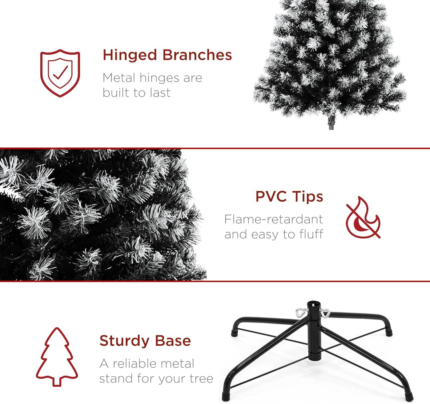 imageBest Choice Products Artificial Frosted Christmas Tree 6ft Premium Unlit Realistic Spruce Holiday Dcor wDense Branches Metal Base  Blue SpruceFrosted Black Spruce