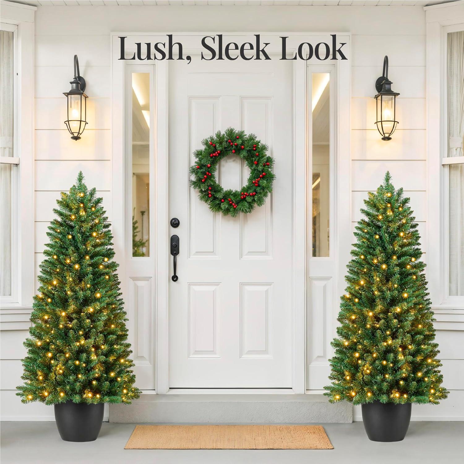 imageBest Choice Products Prelit Potted Pencil Christmas Tree 45Ft Artificial Lighted Holiday Dcor 175 Twinkling LEDs for Home Front Porch6ft