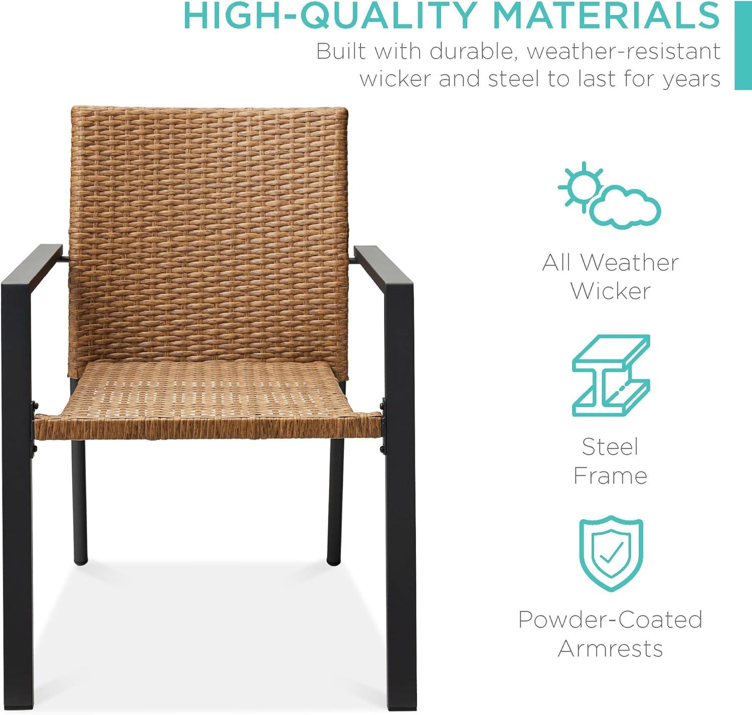 imageBest Choice Products Set of 2 Stackable Outdoor Wicker Dining Chairs AllWeather Firepit Armchair wArmrests Steel Frame for Patio Deck Garden Yard  BrownNatural