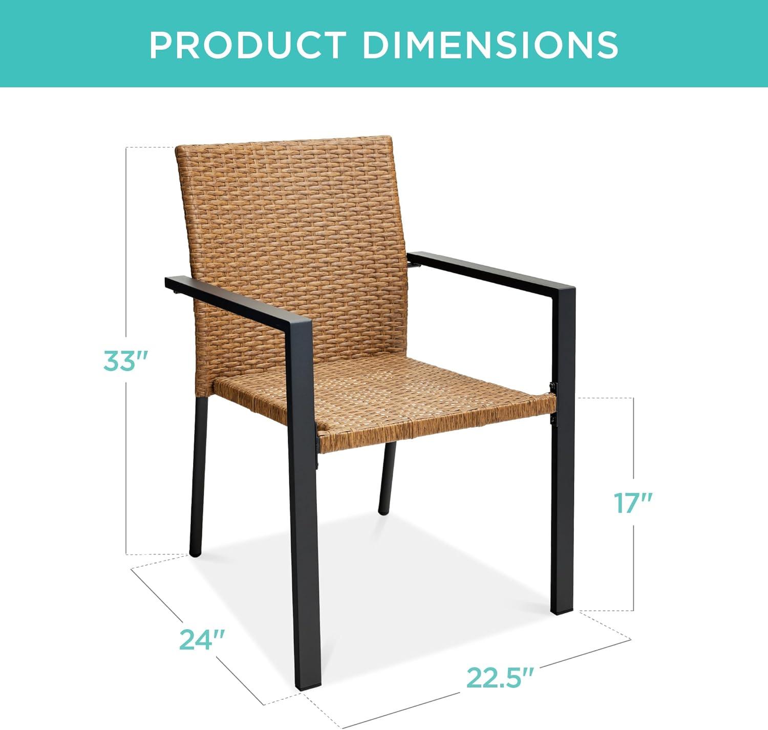 imageBest Choice Products Set of 2 Stackable Outdoor Wicker Dining Chairs AllWeather Firepit Armchair wArmrests Steel Frame for Patio Deck Garden Yard  BrownNatural