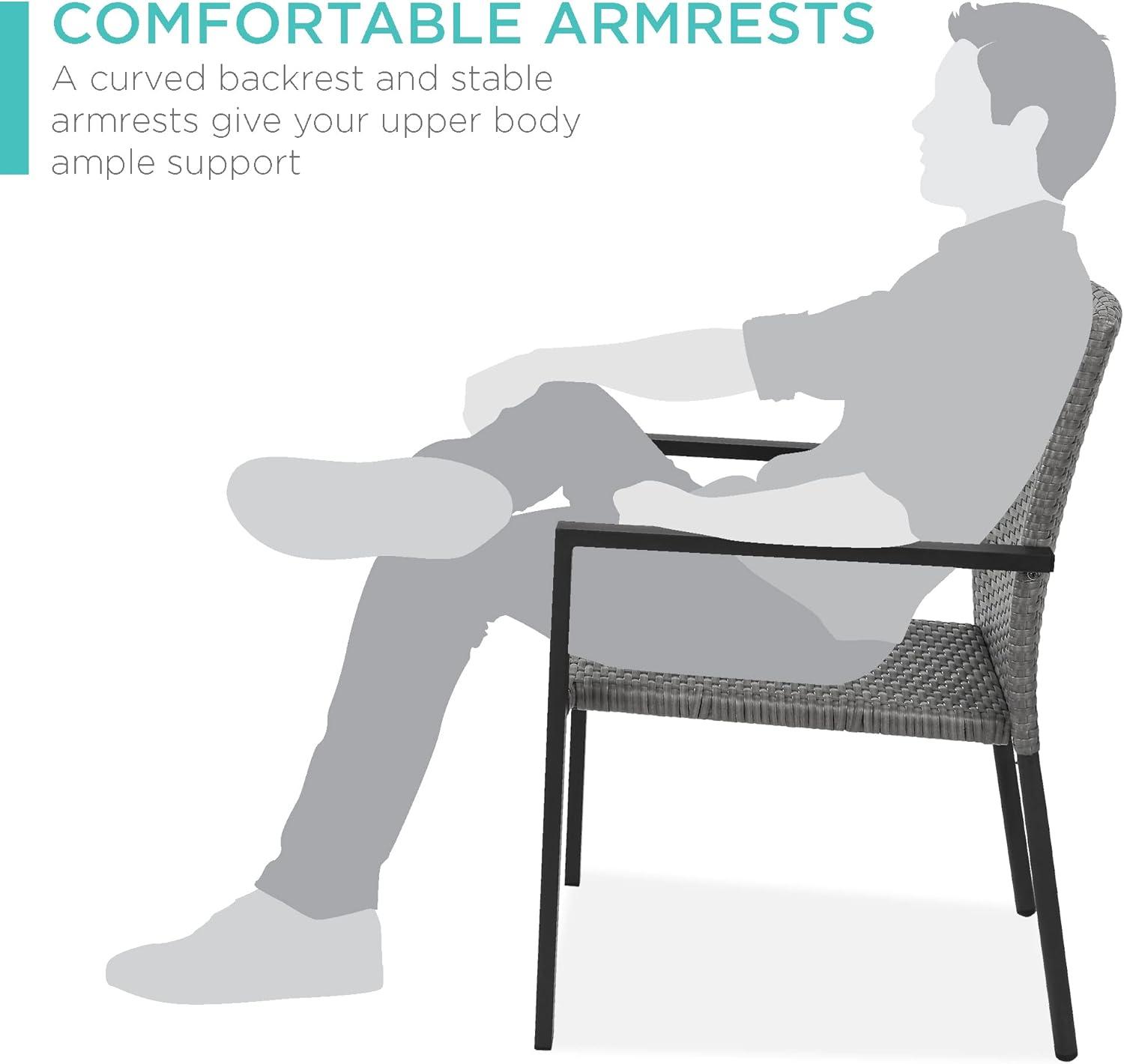 imageBest Choice Products Set of 2 Stackable Outdoor Wicker Dining Chairs AllWeather Firepit Armchair wArmrests Steel Frame for Patio Deck Garden Yard  BrownGrey