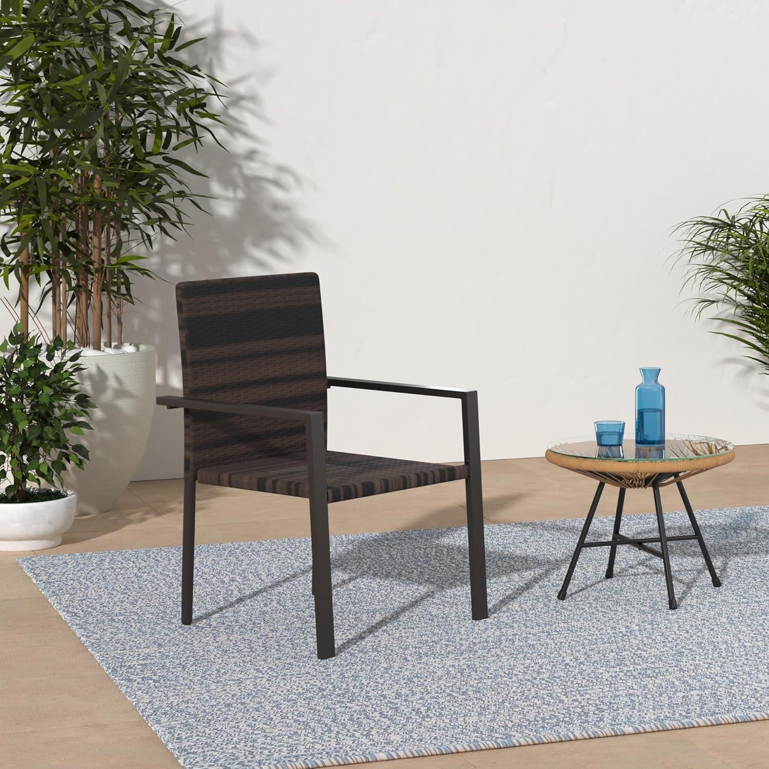 imageBest Choice Products Set of 2 Stackable Outdoor Wicker Dining Chairs AllWeather Firepit Armchair wArmrests Steel Frame for Patio Deck Garden Yard  BrownBrown