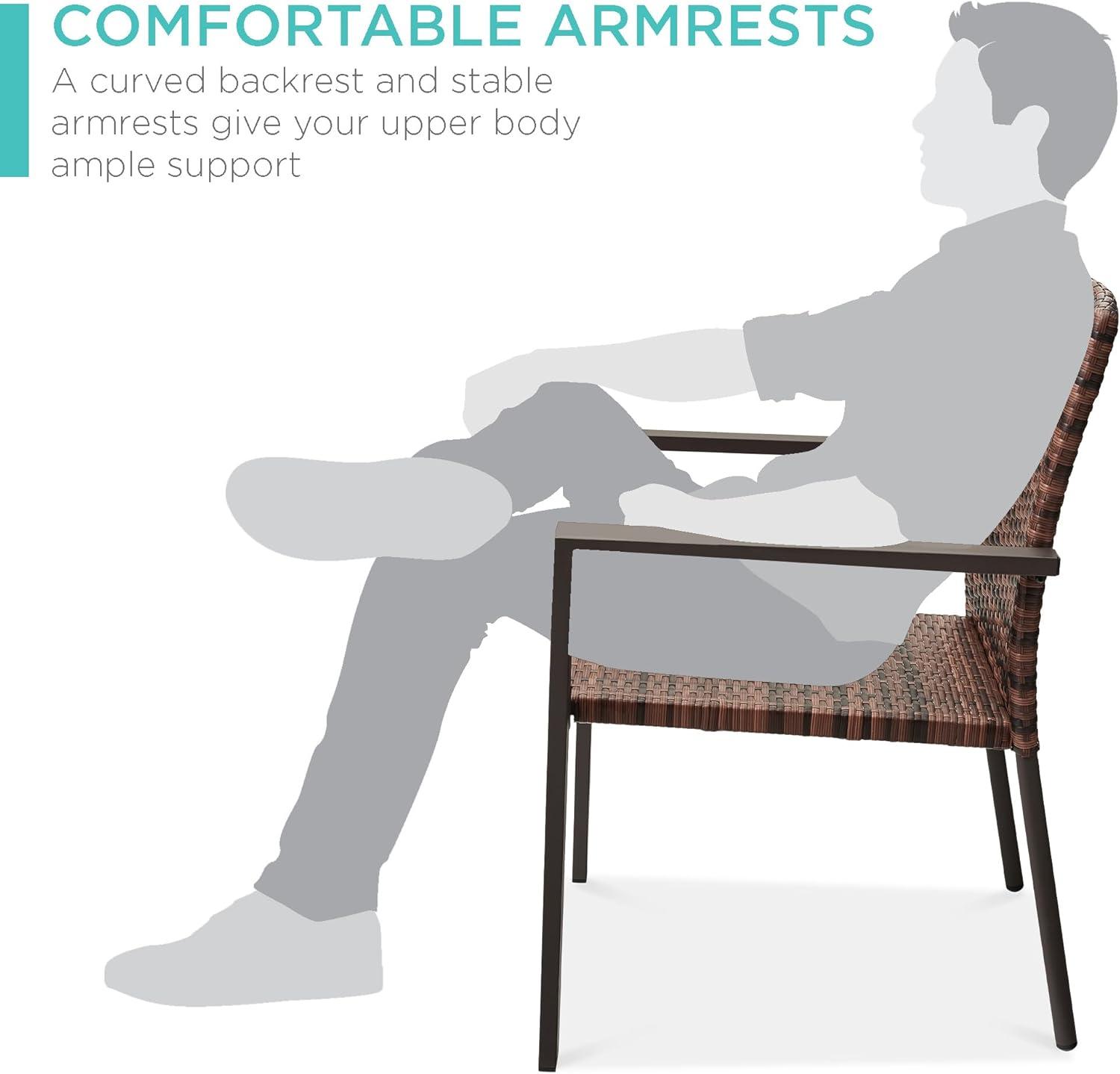 imageBest Choice Products Set of 2 Stackable Outdoor Wicker Dining Chairs AllWeather Firepit Armchair wArmrests Steel Frame for Patio Deck Garden Yard  BrownLight Brown