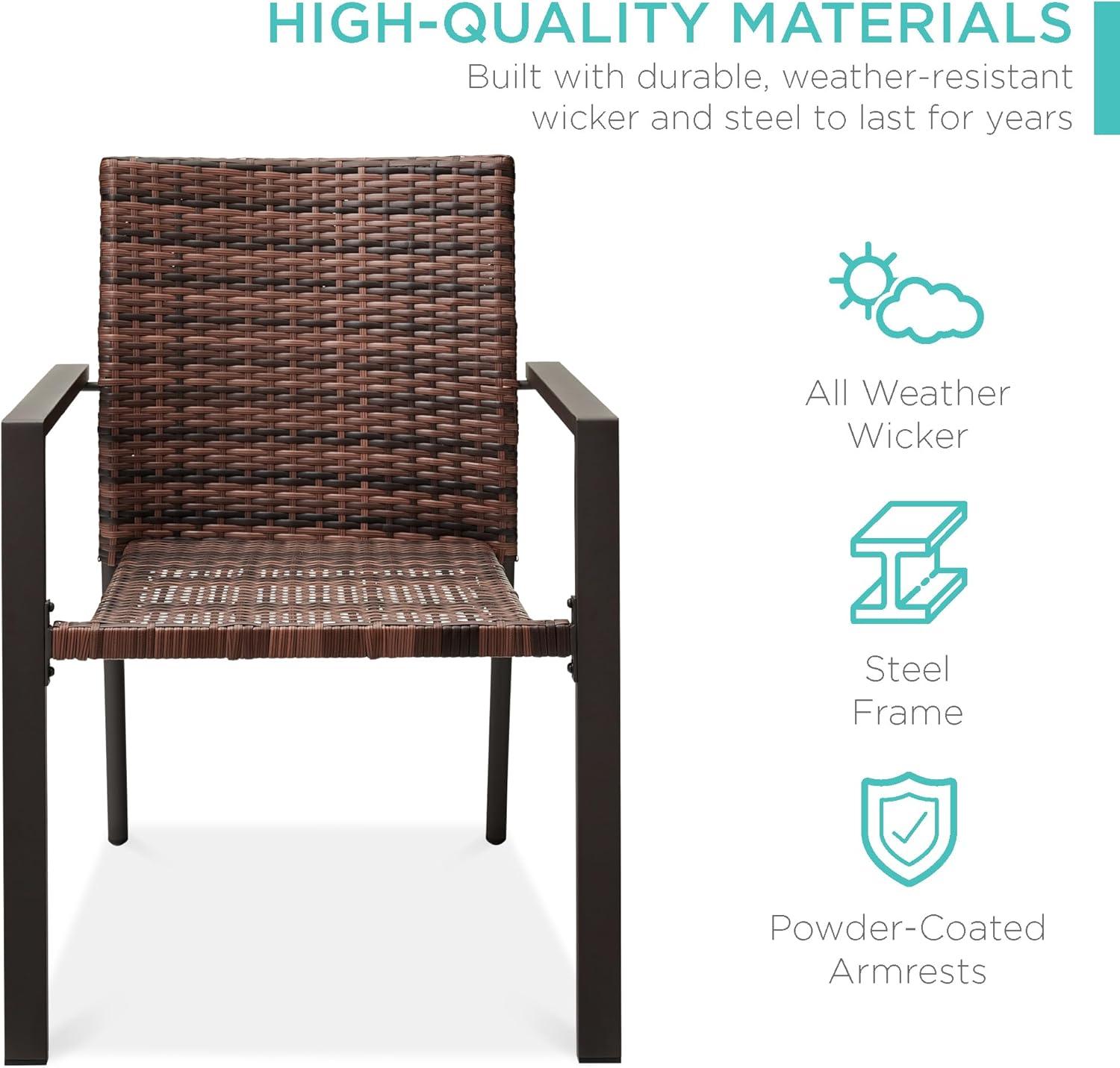 imageBest Choice Products Set of 2 Stackable Outdoor Wicker Dining Chairs AllWeather Firepit Armchair wArmrests Steel Frame for Patio Deck Garden Yard  BrownLight Brown