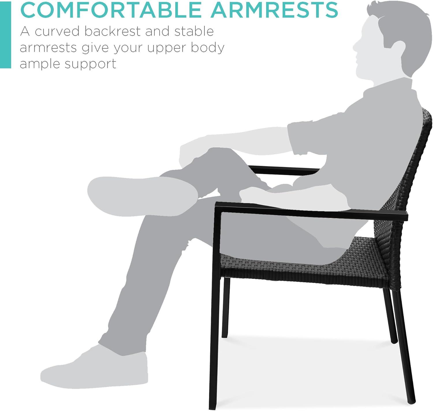 imageBest Choice Products Set of 2 Stackable Outdoor Wicker Dining Chairs AllWeather Firepit Armchair wArmrests Steel Frame for Patio Deck Garden Yard  BrownBlack