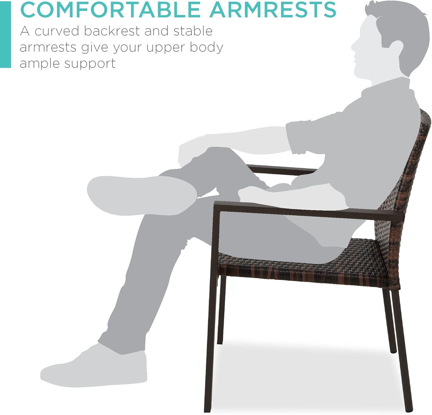 imageBest Choice Products Set of 2 Stackable Outdoor Wicker Dining Chairs AllWeather Firepit Armchair wArmrests Steel Frame for Patio Deck Garden Yard  BrownBrown