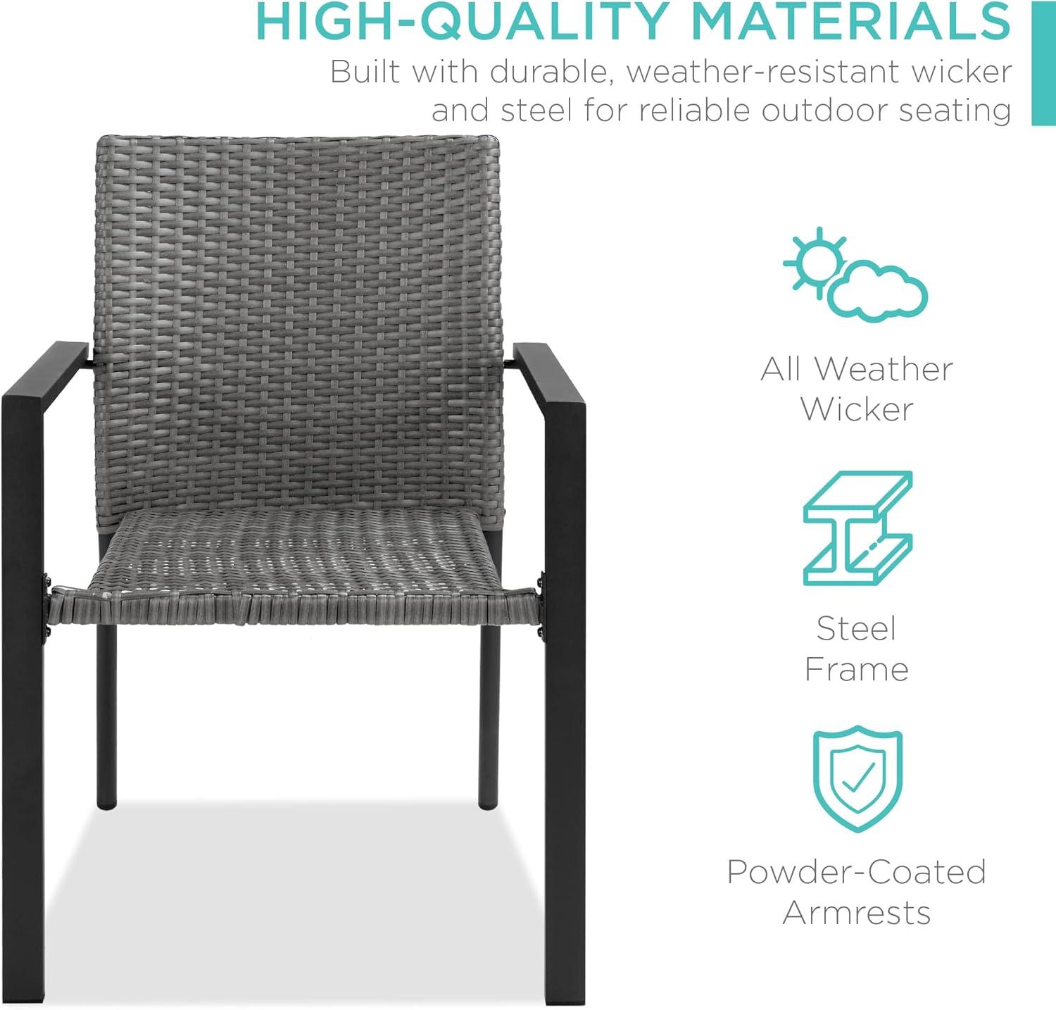 imageBest Choice Products Set of 2 Stackable Outdoor Wicker Dining Chairs AllWeather Firepit Armchair wArmrests Steel Frame for Patio Deck Garden Yard  BrownGrey