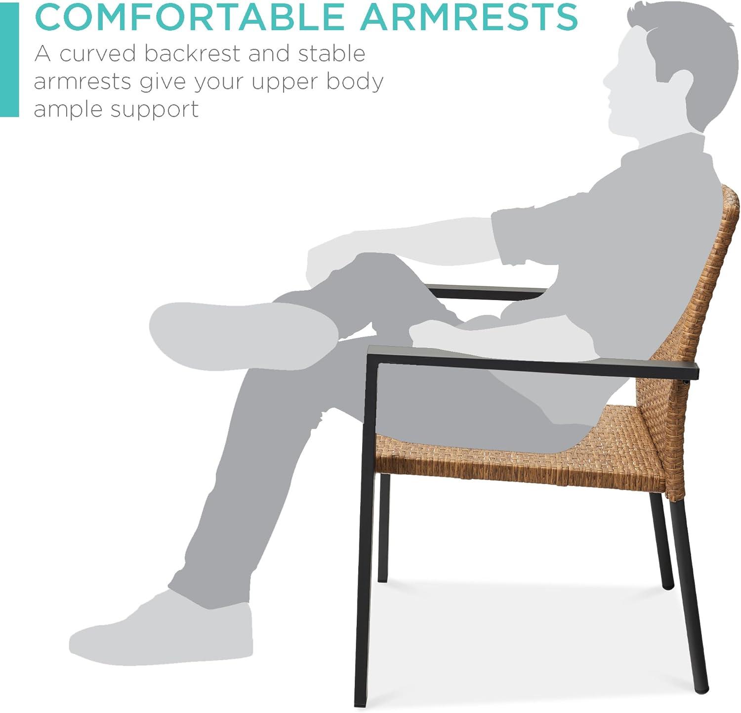 imageBest Choice Products Set of 2 Stackable Outdoor Wicker Dining Chairs AllWeather Firepit Armchair wArmrests Steel Frame for Patio Deck Garden Yard  BrownNatural