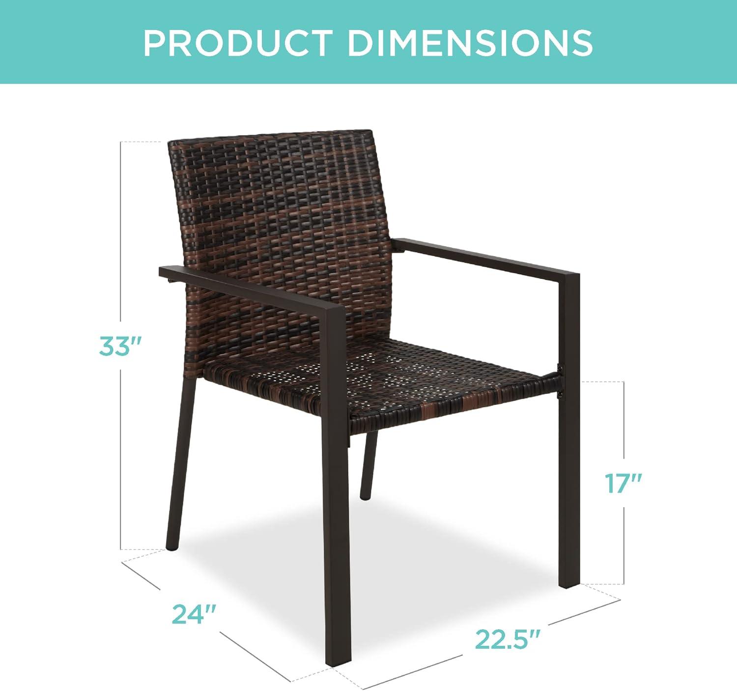 imageBest Choice Products Set of 2 Stackable Outdoor Wicker Dining Chairs AllWeather Firepit Armchair wArmrests Steel Frame for Patio Deck Garden Yard  BrownBrown