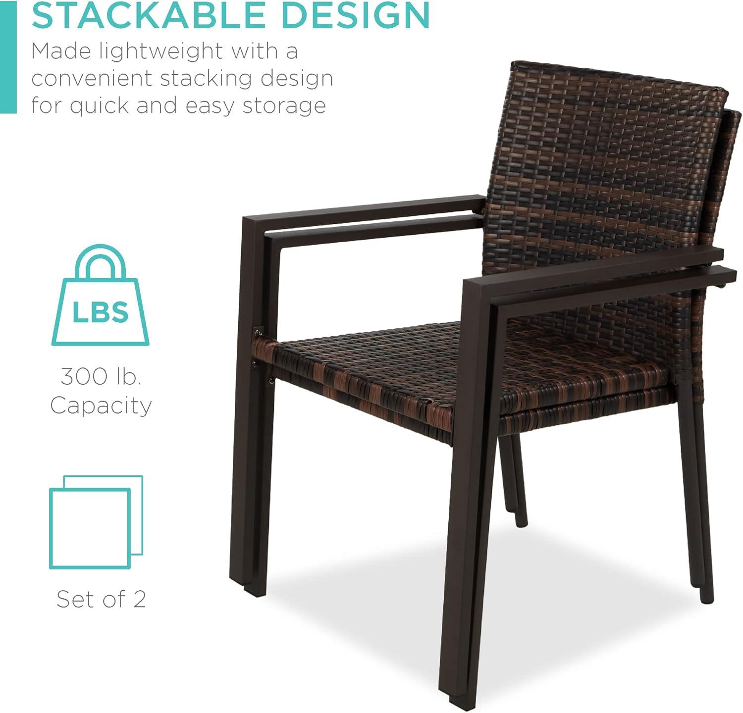 imageBest Choice Products Set of 2 Stackable Outdoor Wicker Dining Chairs AllWeather Firepit Armchair wArmrests Steel Frame for Patio Deck Garden Yard  BrownBrown