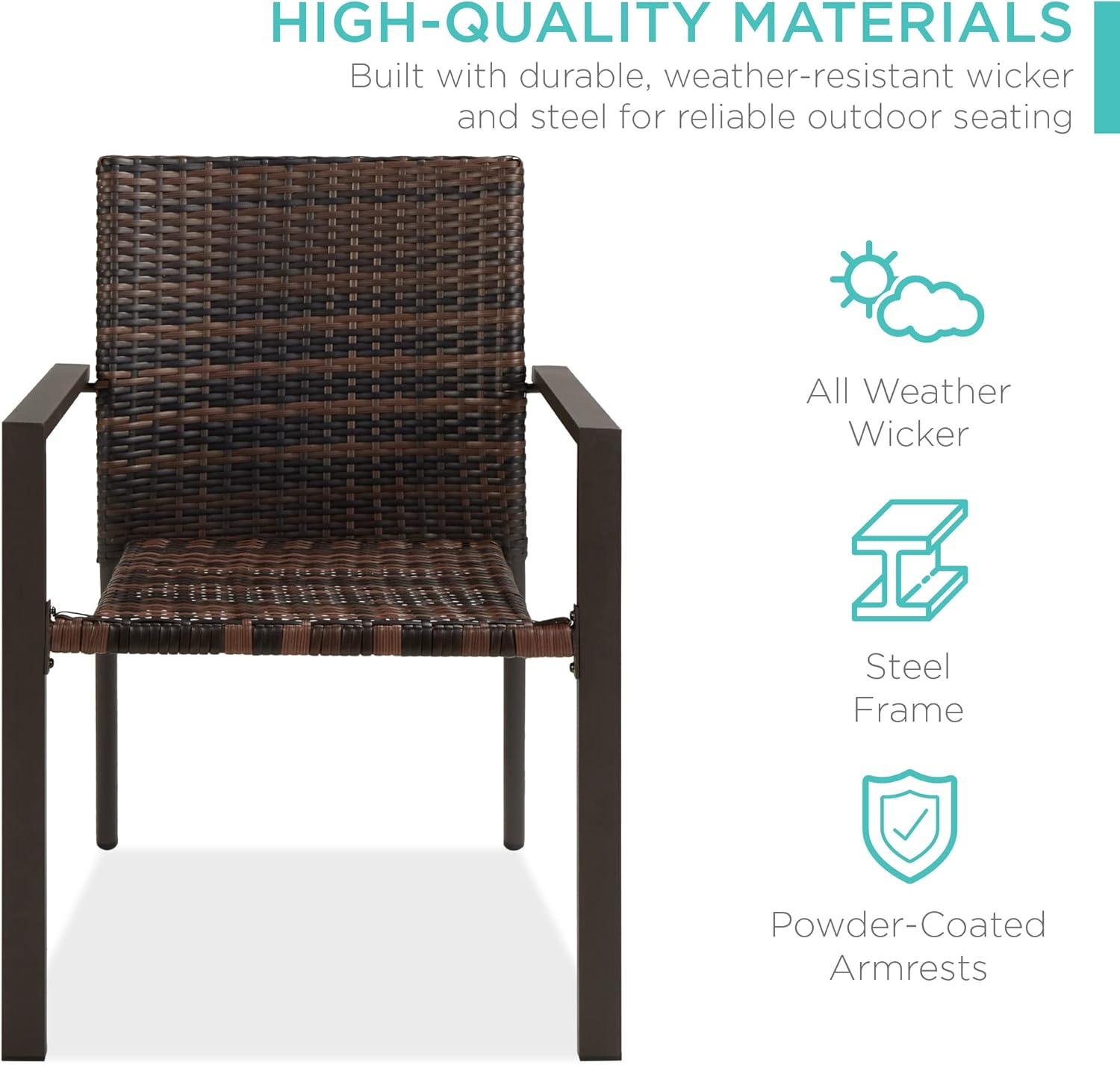 imageBest Choice Products Set of 2 Stackable Outdoor Wicker Dining Chairs AllWeather Firepit Armchair wArmrests Steel Frame for Patio Deck Garden Yard  BrownBrown