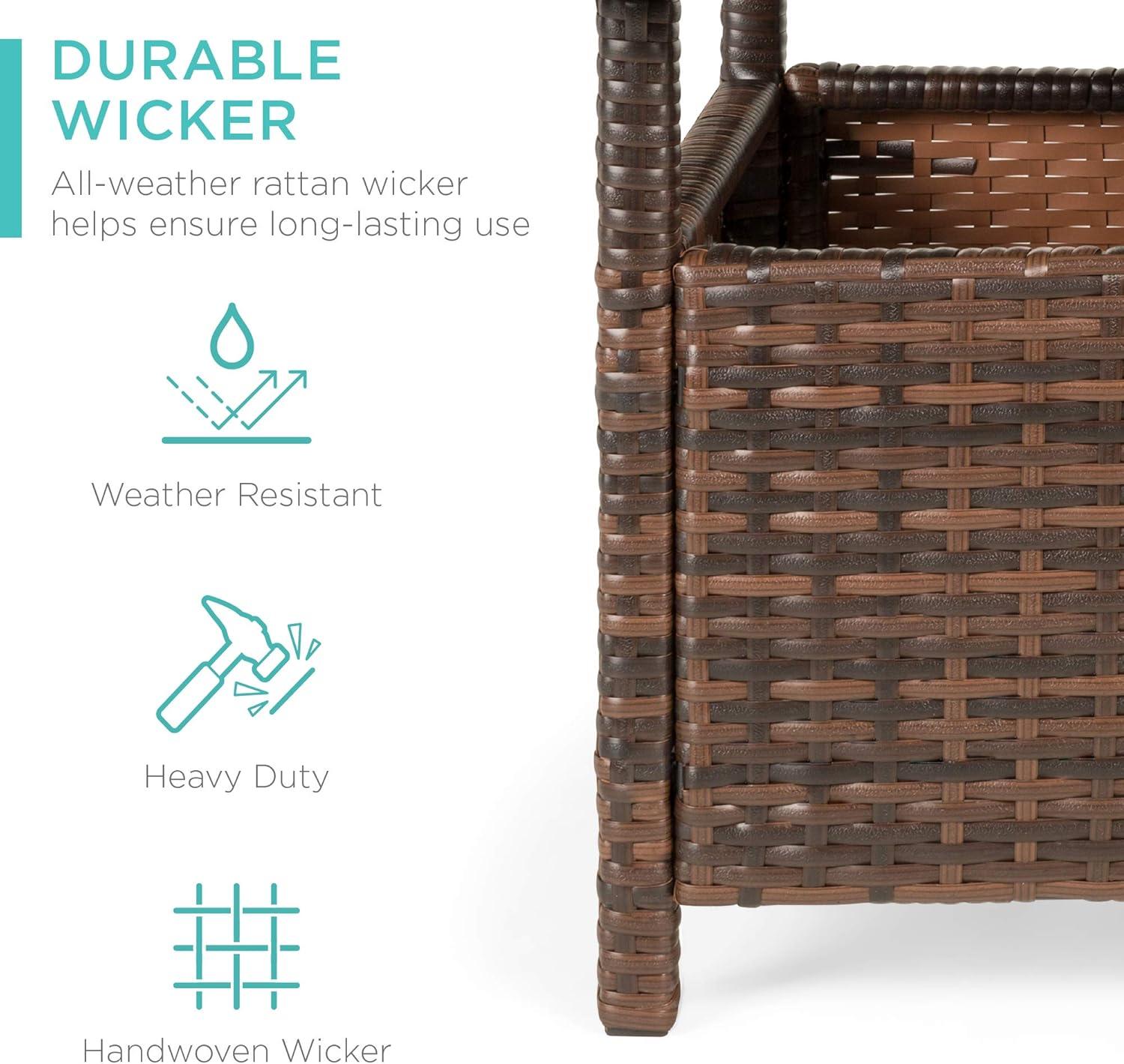 imageBest Choice Products Wicker Side Table with Umbrella Hole Square PE Rattan Outdoor End Table for Patio Garden Poolside Deck wUVResistant Frame Storage Space  BrownBrown
