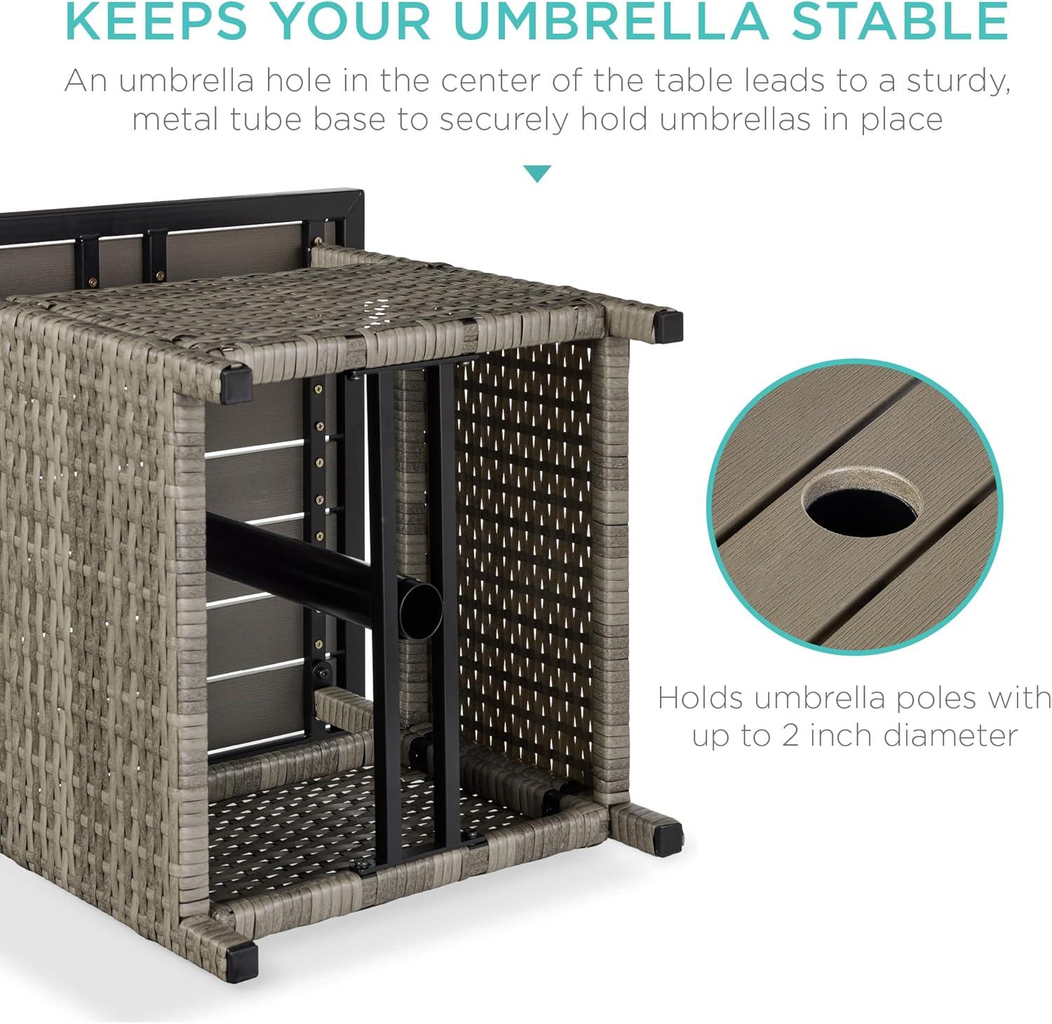 imageBest Choice Products Wicker Side Table with Umbrella Hole Square PE Rattan Outdoor End Table for Patio Garden Poolside Deck wUVResistant Frame Storage Space  BrownTaupe