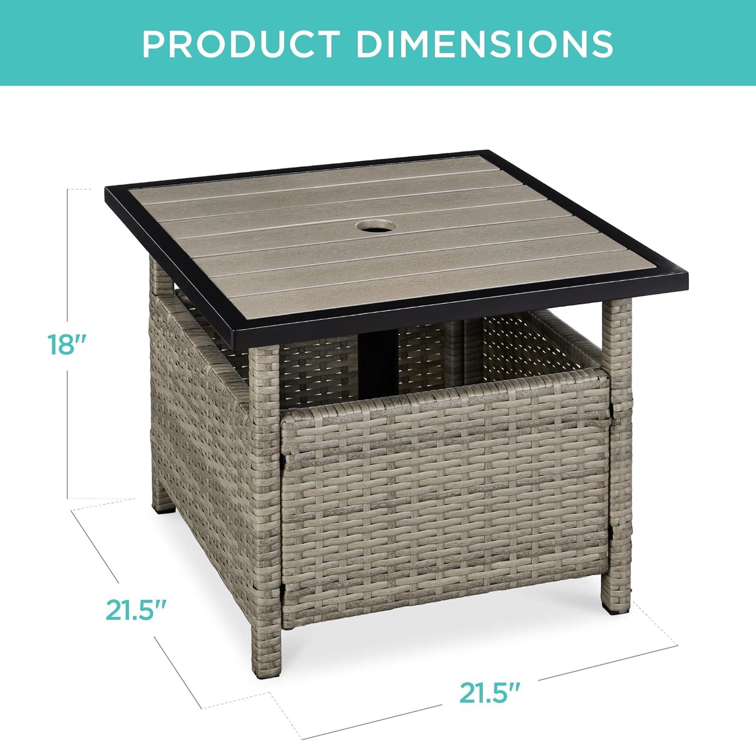 imageBest Choice Products Wicker Side Table with Umbrella Hole Square PE Rattan Outdoor End Table for Patio Garden Poolside Deck wUVResistant Frame Storage Space  BrownTaupe