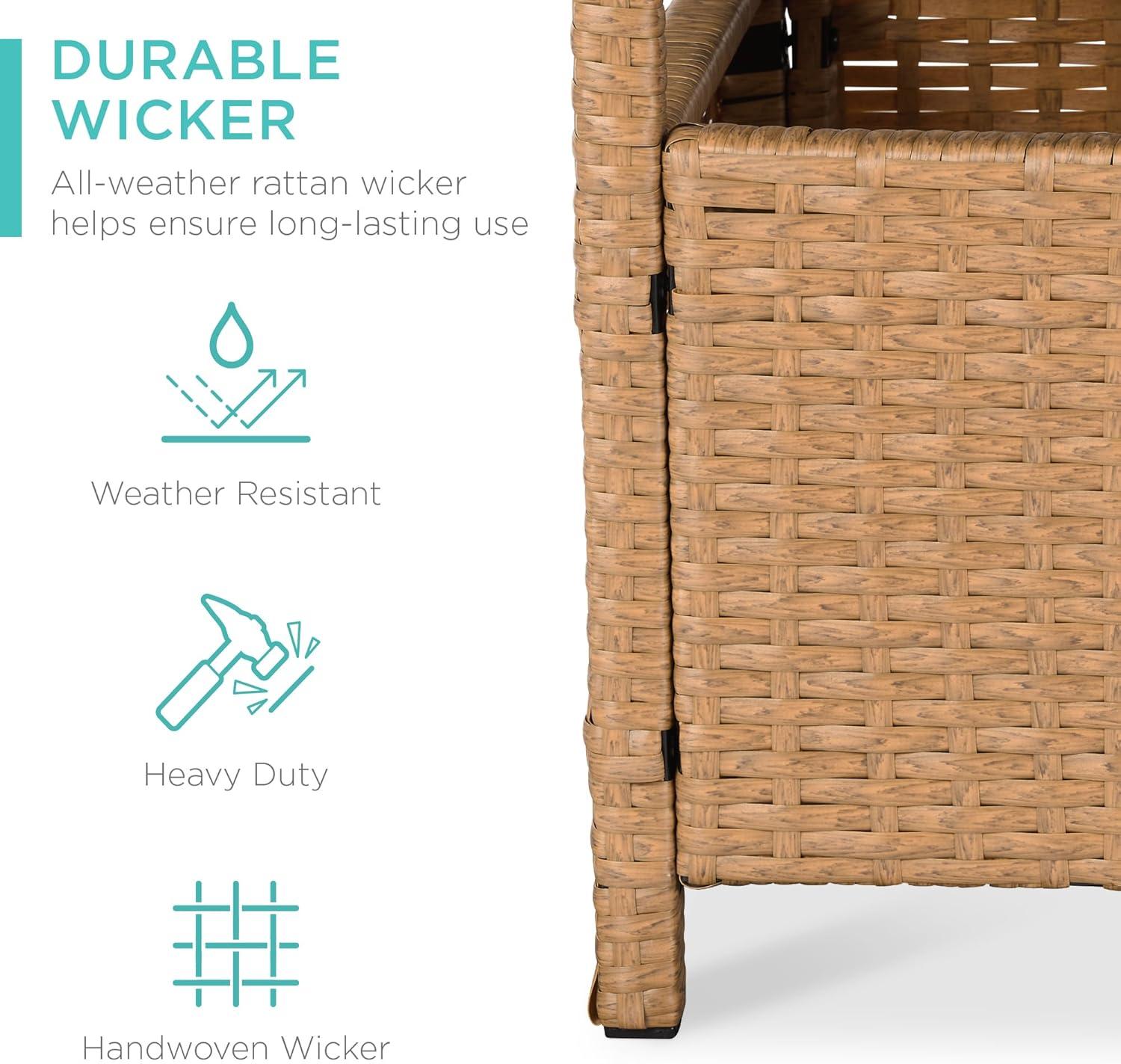 imageBest Choice Products Wicker Side Table with Umbrella Hole Square PE Rattan Outdoor End Table for Patio Garden Poolside Deck wUVResistant Frame Storage Space  BrownNatural