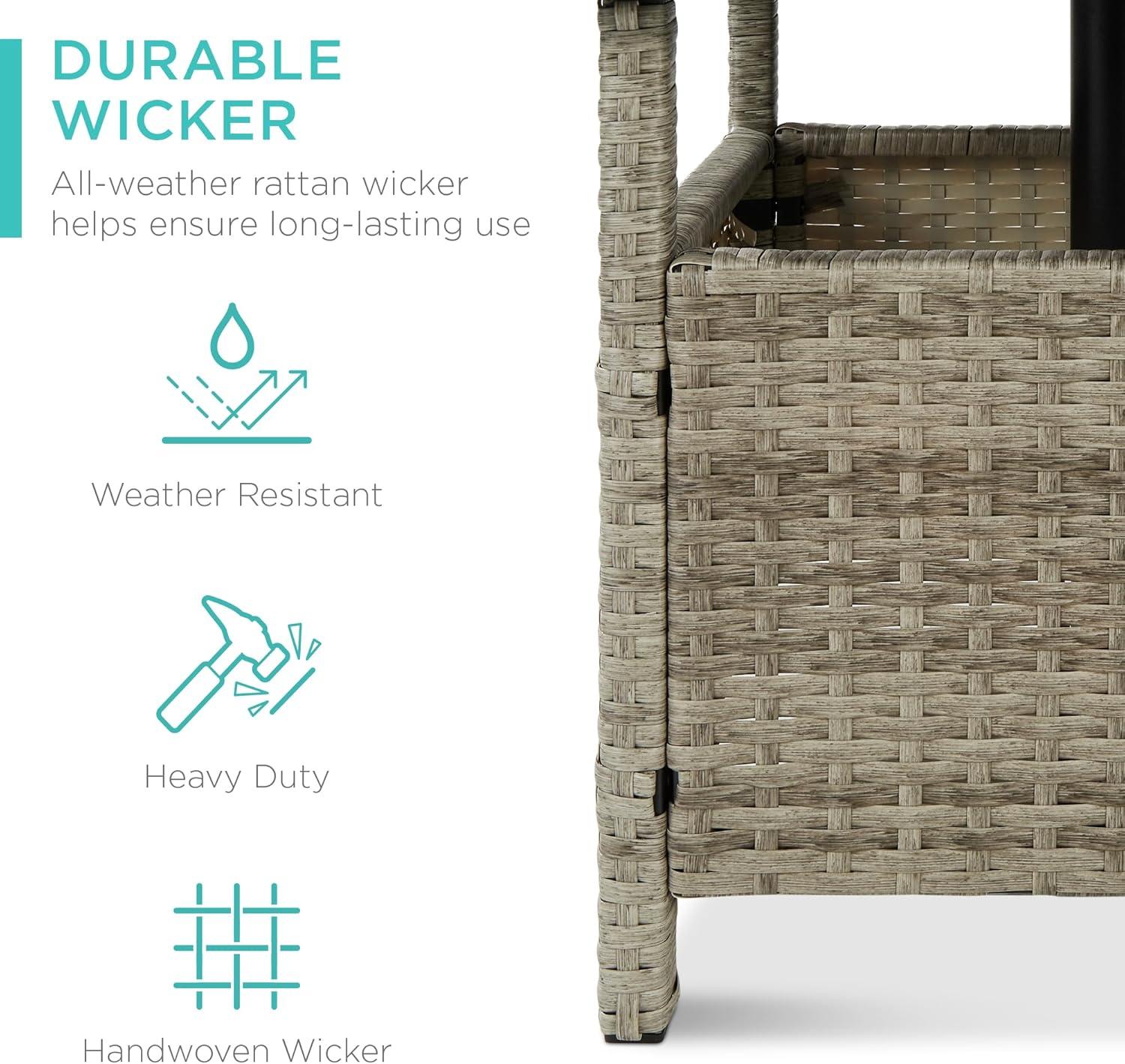 imageBest Choice Products Wicker Side Table with Umbrella Hole Square PE Rattan Outdoor End Table for Patio Garden Poolside Deck wUVResistant Frame Storage Space  BrownGrey