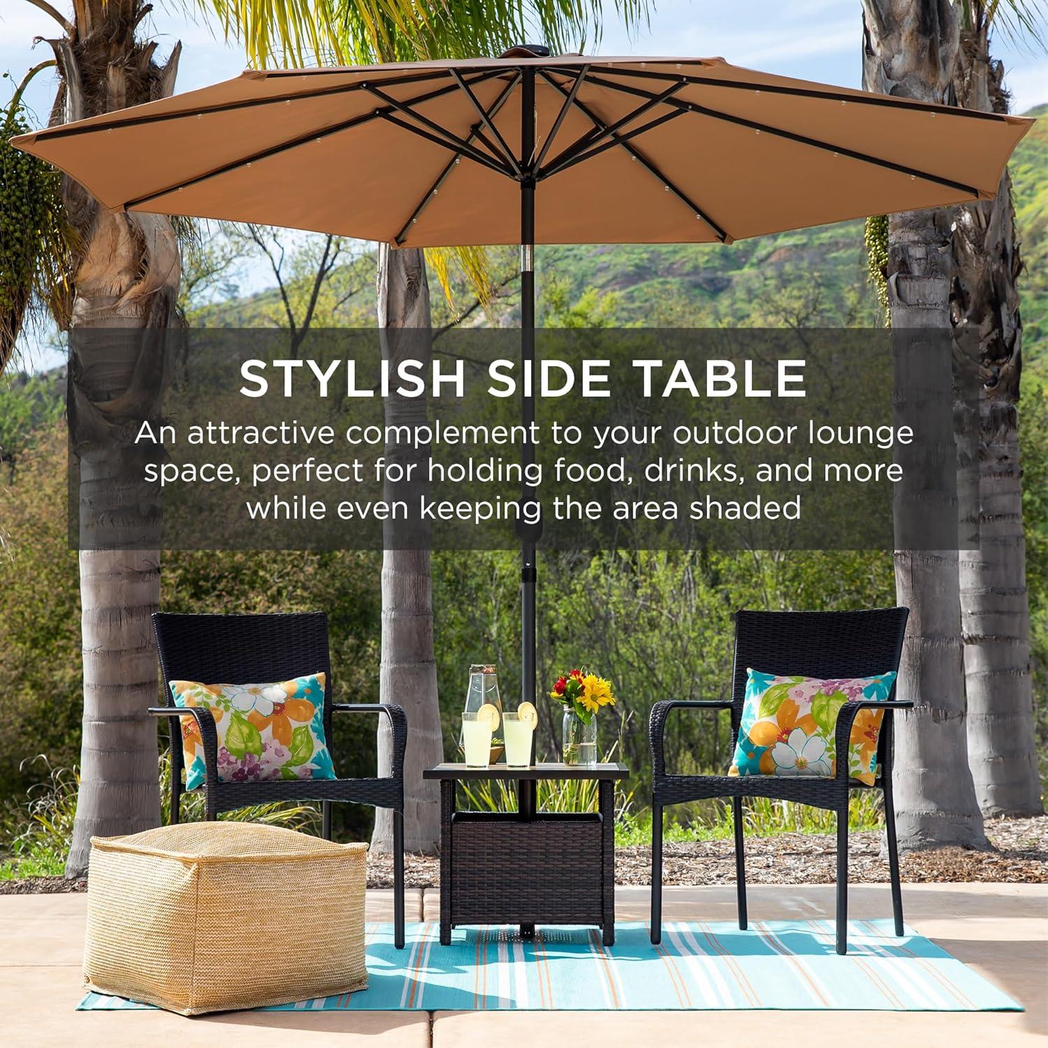 imageBest Choice Products Wicker Side Table with Umbrella Hole Square PE Rattan Outdoor End Table for Patio Garden Poolside Deck wUVResistant Frame Storage Space  BrownNatural