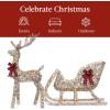 imageBest Choice Products XL Lighted Christmas 5ft Reindeer ampamp Sleigh Holiday Outdoor Yard Decoration Set w 265 LED Lights Stakes Zip Ties  GoldRattan  Large