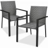 imageBest Choice Products Set of 2 Stackable Outdoor Wicker Dining Chairs AllWeather Firepit Armchair wArmrests Steel Frame for Patio Deck Garden Yard  BrownGrey