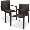 imageBest Choice Products Set of 2 Stackable Outdoor Wicker Dining Chairs AllWeather Firepit Armchair wArmrests Steel Frame for Patio Deck Garden Yard  BrownBrown